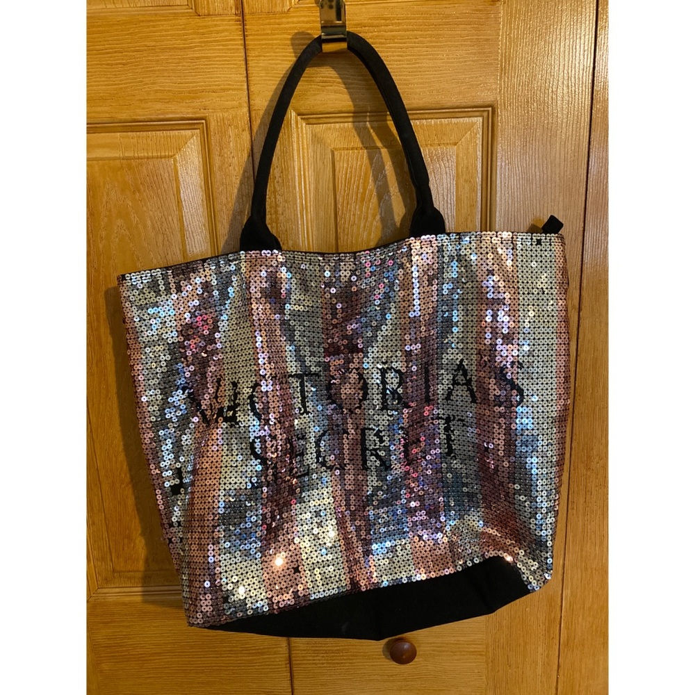 Victoria’s Secret sequin tote bag.